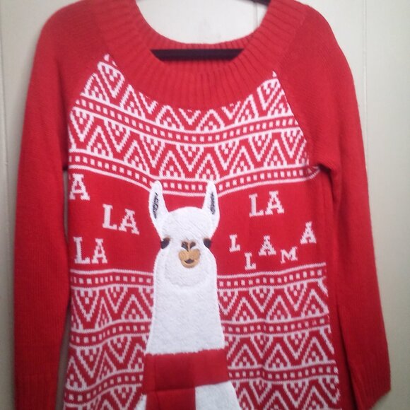 Holiday Time Christmas Sweater S 4-6 Llama Long Sleeve Red - Picture 5 of 13
